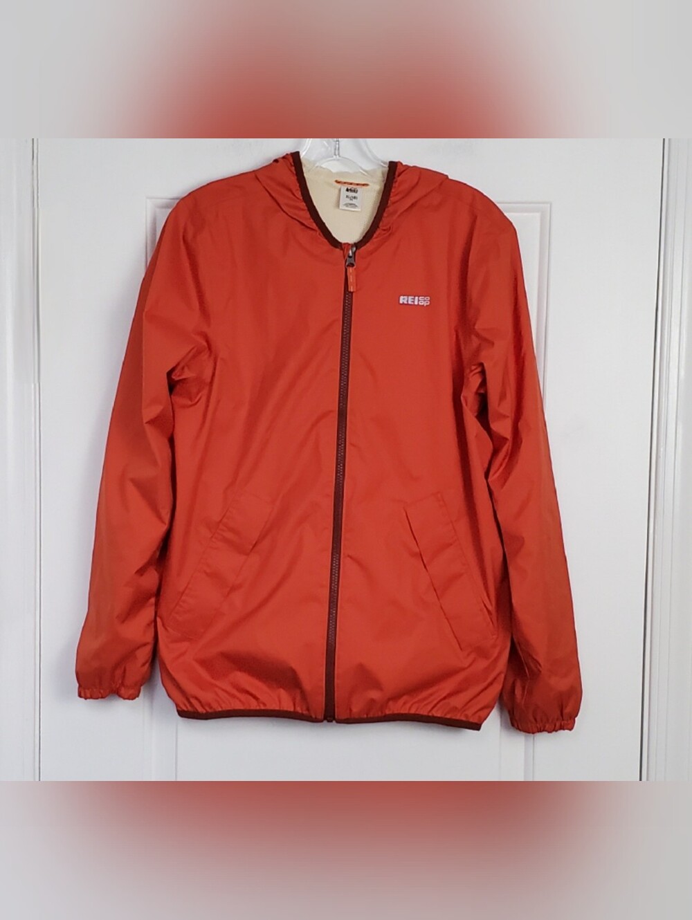 REI Co-op Kids Hooded Groundbreaker Rain Jacket Hiking Camp - Size XL (18) - GUC